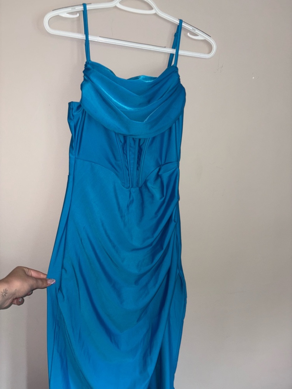 Blue Cowl Neck Satin Slip Dress - Women